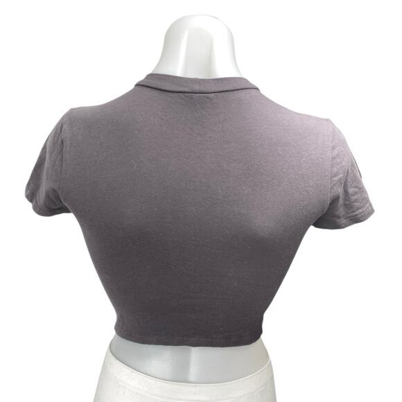 Windsor Gray Edgy Biker-Chic Cropped Moto Flame Chain Graphic Tee Crop Top XS - Picture 3 of 7